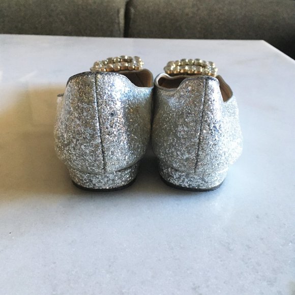 Kate Spade Norella silver glitter ballet flat shoe with crystal buckles - Picture 5 of 11